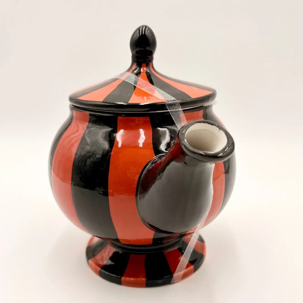 Arlington Design Well Dressed Home Orange Black Striped Ceramic Teapot Halloween